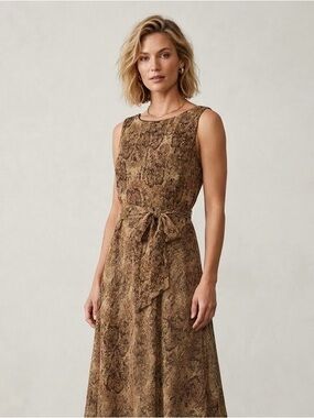 Black Label Evan-Picone Snake Python Print Midi Dress Belt Size 14